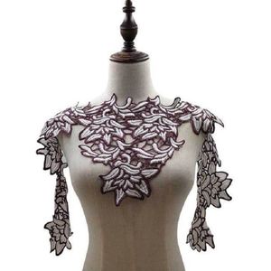 Lace tweekleurige bloem borduurwerk doek sticker DIY kleding decoratie doek  grootte: over 112 x 30cm (paars wit)