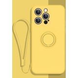 All-inclusive Liquid Silicone Phone Protective Case with Ring Holder & Lanyard For iPhone 13 Pro Max(Lemon Yellow)
