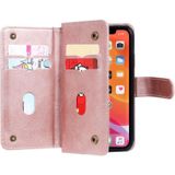 Voor iPhone 11 Multifunctionele Magnetische Koperen gesp Horizontale Flip Solid Color Lederen case met 10 Card Slots & Wallet & Holder & Photo Frame (Rose Gold)