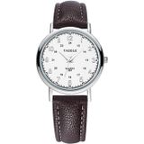 Yazole 281 Dubbele Digitale Dial Simple Retro Business Couple Quartz horloge (kleine witte lade bruine riem)