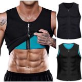 Mannen Fitness Korset Neopreen Sport Buikcontrole Shapewear Rits Tanktop Trainingskleding  Maat: 4XL (zwart blauw)