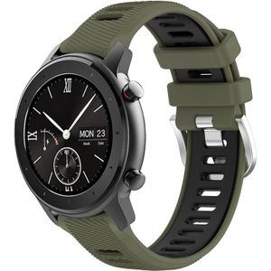Voor Amazfit GTR 42 mm 22 mm kruistextuur twee kleuren siliconen stalen gesp horlogeband (legergroen + zwart)