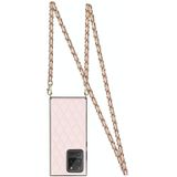 Voor Samsung Galaxy S20 Ultra Elegant Rhombic Pattern Microfiber Leather + TPU Shockproof Case met Crossbody Strap Chain (Pink)