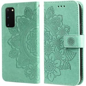 Voor Samsung Galaxy S20 FE 7-Petal Bloemen Embossing Patroon Horizontale Flip PU Lederen Case met Houder & Kaart Slots & Portemonnee & Fotolijst (Groen)