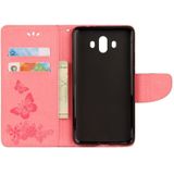 Voor Huawei Mate 10 Vintage relif bloemen vlinder patroon horizontale Flip lederen draagtas met kaartslot & houder & portemonnee & Lanyard (roze)