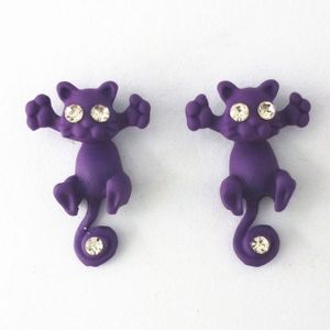 1 paar mode klassieke kitten dier sieraden schattige kat Stud Oorbellen voor meisjes (paars)