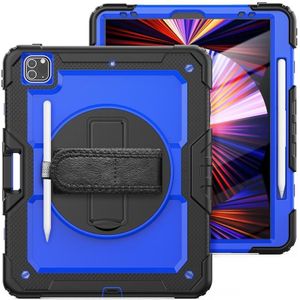 Schokbestendige kleurrijke siliconen + pc-beschermhoes met houder & schouderriem & handriem & pen slot voor iPad Pro 12.9 2021/2020 / 2018 (Blue PC + zwart)