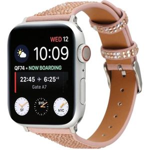 T-vormige kleine taille knipperende diamant echte lederen riem watchband voor Apple Watch Series 6  SE & 5 & 4 40mm / 3 & 2 & 1 38mm (Rose Gold)