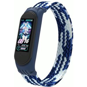 Voor Xiaomi Mi Band 5 / 4 / 3 / Huami Single Lap Gevlochten Garen + TPU Polsband Horlogebandjes  Maat: L (Blauw + Wit)