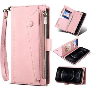 Retro Frosted Horizontale Flip Lederen Case met Houder & Card Slot & Portemonnee & Rits Pocket & Lanyard voor iPhone X & XS (Rose Gold)