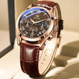 OLEVS 2871 heren multifunctioneel sportchronograaf lichtgevend quartz horloge (koffie + rosgoud)