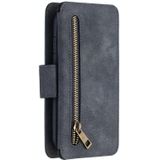 Afneembare Frosted Magnetic Horizontal Flip Leather Case met Kaartsloten & Houder & Rits Portemonnee & Fotolijst Voor iPhone SE 2020 / 8 / 7(Zwart Blauw)