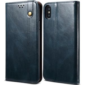 Simple Wax Crazy Horse Texture Horizontale Flip Lederen case met kaartslots & portemonnee voor iPhone XS Max(Navy Blue)