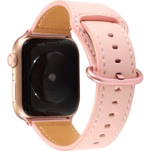 Voor Apple Watch Series 5 & 4 44mm / 3 & 2 & 1 42mm Effen kleur Originele lederen horlogeband(roze)