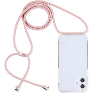 Transparent Acrylic Airbag Shockproof Phone Protective Case with Lanyard For iPhone 12 Mini(Rose Gold)