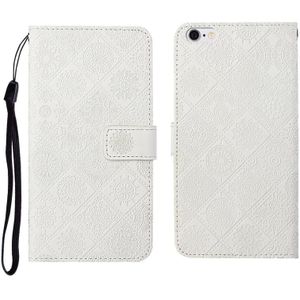 Ethnic Style Embossed Pattern Horizontal Flip Leather Case met Holder & Card Slots & Wallet & Lanyard Voor iPhone SE 2020 / 8 / 7(Wit)