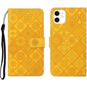 Ethnic Style Embossed Pattern Horizontal Flip Leather Case met Holder & Card Slots & Wallet & Lanyard Voor iPhone 11(Geel)