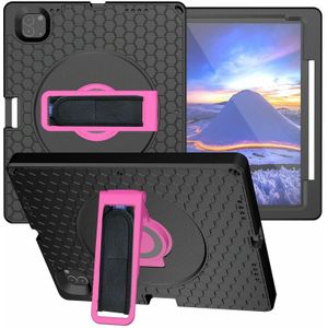 Voor iPad Pro 12.9 inch 2019 / 2021 / 2022 360 Rotatie Stand EVA Hard PC Tablet Case met riem (zwart + roze)
