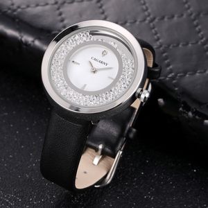 CAGARNY waterbestendig Fashion 6878 vrouwen Quartz Wrist Watch with leder Band(Black+Silver+White)