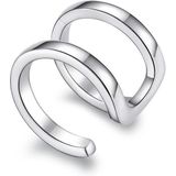 S925 Sterling Zilver Zilver Double-ring Ear Clip Dames Oorbellen