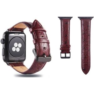 Struisvogel huid textuur lederen pols horloge Band voor Apple Watch serie 3 & 2 & 1 42mm (wijn rood)