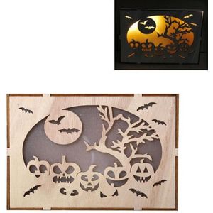 Houten Halloween-heksenpompoen Spookhuis LED-verlichting Driedimensionale ornamenten (JM01500)