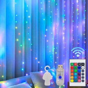 3M x 1m 100 LED's RGB 16 Color-Changing Copper Wire Curtain String Lights