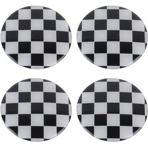 4-delige wit en zwart raster metalen auto Sticker Wheel Hub Caps centrum dekken decoratie