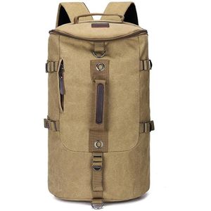 Outdoor Travel Man Canvas Double Shoulder Backpack Student Schooltas (Khaki)