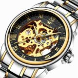FNGEEN 8866 Heren Waterdicht horloge Mode dubbelzijdige holle automatische mechanische horloge (witte stalen witte oppervlak)