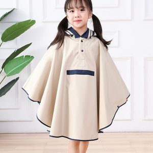 Jongens en meisjes Regenjas kleuterschool baby driedimensionale Poncho met Schooltas Stoel  Grootte: M (Beige)