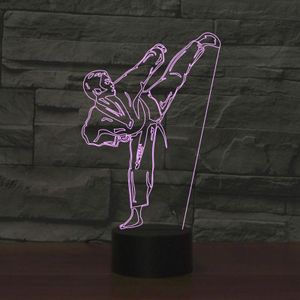 Zwarte basis creatieve 3D LED decoratieve nachtlampje  aangedreven door USB en batterij  patroon: karate