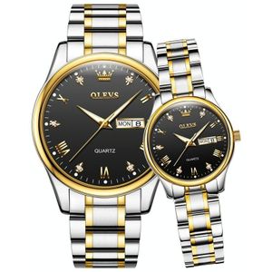 OLEVS 5563 koppel lichtgevend waterdicht quartzhorloge (zwart + goud)