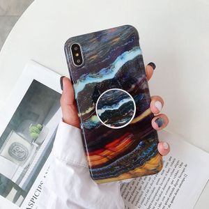 Marmer anti-drop TPU bescherming achtercover voor iPhone XS Max  met opvouwbare houder (Z27)