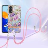 Voor Xiaomi Redmi Note 11s/Redmi Note 11 4G 6.43inch Global Flowers Series TPU -telefoonhoesje met lanyard (paarse pioen)