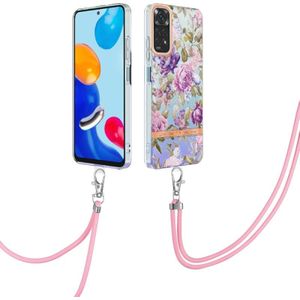 Voor Xiaomi Redmi Note 11s/Redmi Note 11 4G 6.43inch Global Flowers Series TPU -telefoonhoesje met lanyard (paarse pioen)