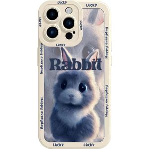Voor iPhone 15 Pro vloeibare siliconen olieverfschilderij konijn telefoonhoesje (beige grijs)
