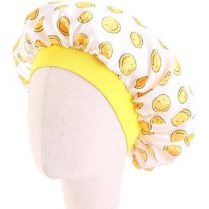 3 PCS K-14 Kinderen gedrukt Satin Nightcap verstelbare Stretch Hair Care Hat Shower Cap  Grootte: One Size (Smiley Yellow)