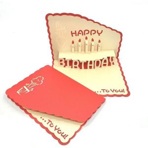 3 stuks 3D papier snijden holle wenskaart verjaardag wensen dank u kaart (rood)