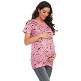 TIME-DYE KORTE MOUWEN T-shirt Plus Size Zwangerschapskleding (Kleur: Roze Maat: L)