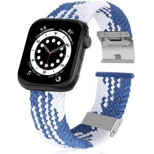 Gevlochten + roestvrij staal vervangende horlogebanden voor Apple Watch Series 6 & SE & 5 & 4 40mm / 3 & 2 & 1 38mm (verticaal blauw wit)