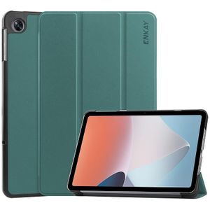For OPPO Pad Air ENKAY Tri-fold Custer Texture Leather Smart Tablet Case(Dark Green)