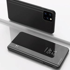 Voor Xiaomi MI 11 Lite Plated Mirror Horizontal Flip Lederen Case met Houder (Black)