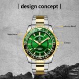 OCHSTIN 7019D multifunctioneel quartz waterdicht lichtgevend stalen herenhorloge (groen + goud)