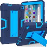 Voor Amazon Kindle Fire 7 2022 Contrast Kleur Kickstand Siliconen Hard PC Tablet Case (Marineblauw)
