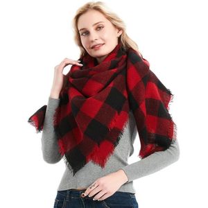 Geruit patroon Herfst & Winter Dames Kasjmier sjaal  maat: 140 x 140cm(Rood Zwart)