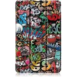 Graffiti patroon gekleurde tekening horizontale Flip lederen case voor Huawei MediaPad M5 lite  met drie-opvouwbare houder