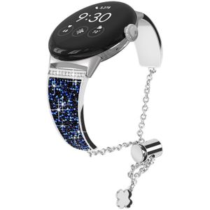 Voor Google Pixel Watch 20 mm diamanten ketting verstelbare horlogeband (zilver + blauw)