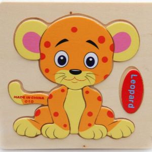 2 PC'S educatieve peuter houten speelgoed cartoon dier 3D puzzel (Leopard)