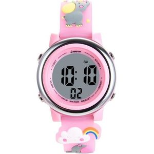 JNEW A380-86664 Children Cartoon 3D Happy Small Elephant Alarm Waterproof Sports LED Digital Watch(Pink)